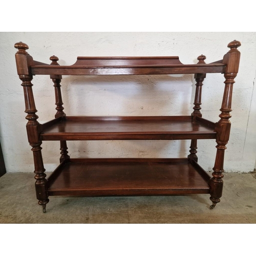 286 - Antique Victorian Mahogany Three-Tier Buffet / 'Dumb Waiter' with 3 Rectangular Shelves With Galleri... 