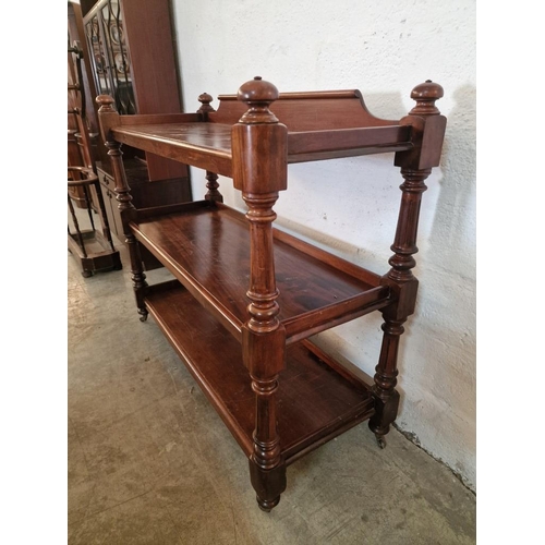 286 - Antique Victorian Mahogany Three-Tier Buffet / 'Dumb Waiter' with 3 Rectangular Shelves With Galleri... 