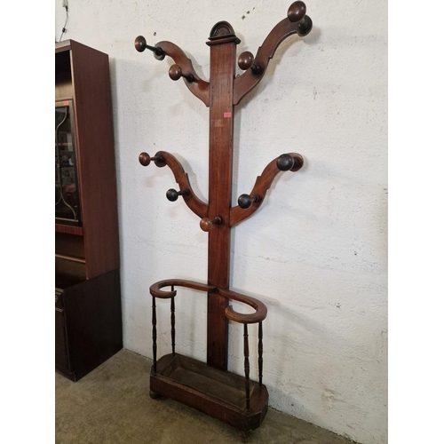 287 - Antique Victorian Mahogany 'Tree Shaped' Hall Stand with Four Arms Extending from Central Pillar, Ea... 