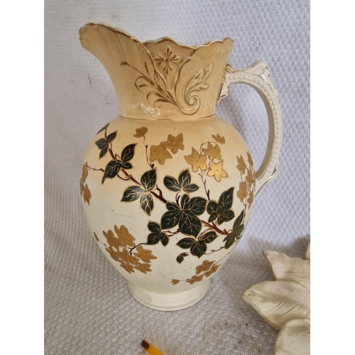 289 - Large Vintage Wash Jug with Floral Decoration, Together with Similar Porcelain Stand with Leaf Surro... 