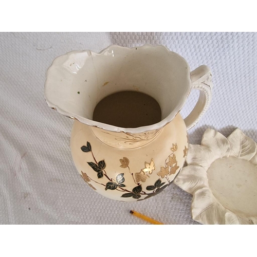 289 - Large Vintage Wash Jug with Floral Decoration, Together with Similar Porcelain Stand with Leaf Surro... 