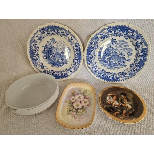 291 - Pair of 'Seaforth' Wall Plates, with Blue & White Country Scene, Together with 'Argyle' Bone China P... 