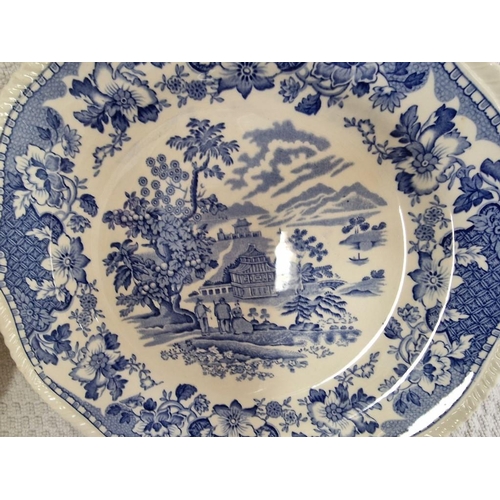 291 - Pair of 'Seaforth' Wall Plates, with Blue & White Country Scene, Together with 'Argyle' Bone China P... 