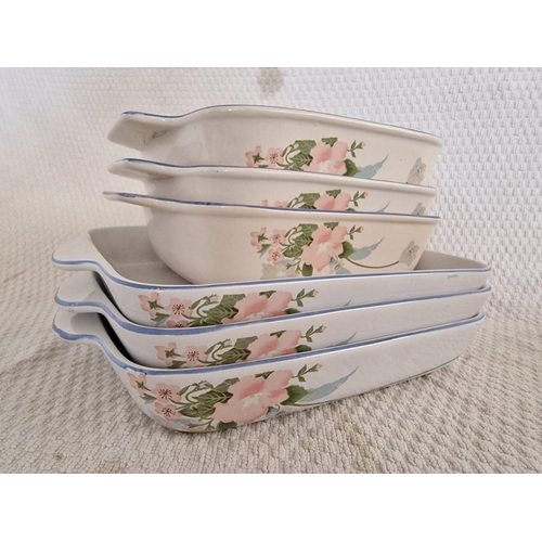 457 - Set of 6 x Baking Dishes with Floral Pattern (3 x Large and 3 x Small), Together with Large Round Li... 