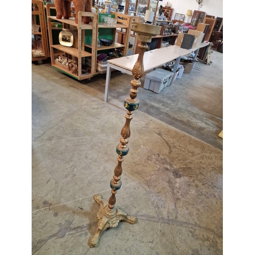 465 - Antique Style Floor Standing Lamp, Brass & Porcelain Effect, Nb. Shade Missing, (a/f).