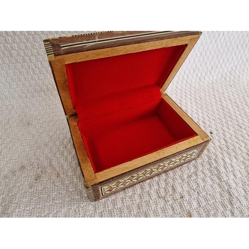 49 - Hexagonal Shape Multi-Colour Marble Base, Together with Marquetry Jewellery Box with Hinged Lid and ... 