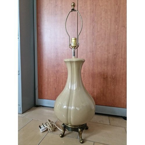 298 - Large Porcelain Table Lamp with Classical Style Brass 4-Footed Base, (No Shade)