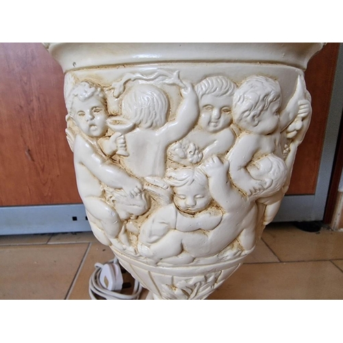 300 - Heavy Table / Side Lamp with Embossed Children Playing, Cream Colour, with Large Cream Shade