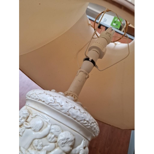 300 - Heavy Table / Side Lamp with Embossed Children Playing, Cream Colour, with Large Cream Shade