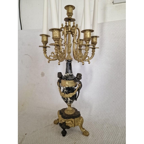 102 - Italian Brevattato Brass and Marble Candelabra (Centre and 6 Arms), (Approx. H: 55cm, Plus Candles)