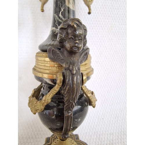 102 - Italian Brevattato Brass and Marble Candelabra (Centre and 6 Arms), (Approx. H: 55cm, Plus Candles)