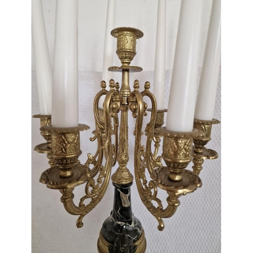 102 - Italian Brevattato Brass and Marble Candelabra (Centre and 6 Arms), (Approx. H: 55cm, Plus Candles)