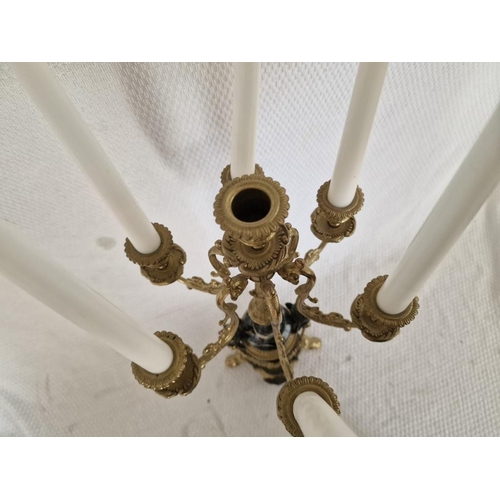 102 - Italian Brevattato Brass and Marble Candelabra (Centre and 6 Arms), (Approx. H: 55cm, Plus Candles)