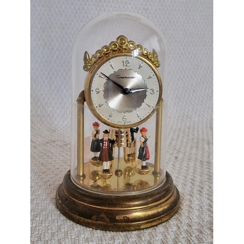 103 - Vintage 'Timemaster' Anniversary / Dome Clock with 4 x Revolving Figures, Manual Wind, * Running Whe... 