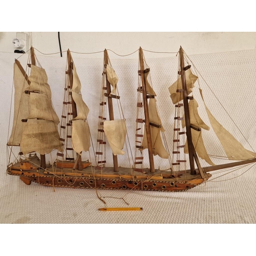 20 - Large Wooden Model of Ship with 5-Masts, (Approx. L: 97cm)