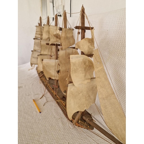 20 - Large Wooden Model of Ship with 5-Masts, (Approx. L: 97cm)