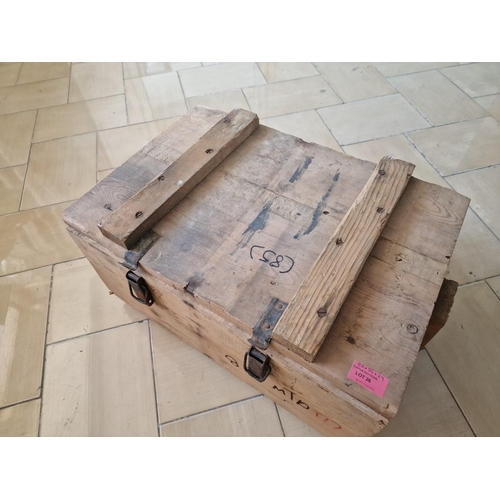 26 - Solid Wood Ammunition Box with Hinged Lid and Metal Carrying Handles, (Approx. 52 x 36 x 29cm)