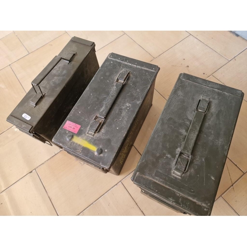 28 - 3 x Metal Ammunition Boxes with Hinged Lids, (2 x Larger: 31 x 16 x 18cm, and 1 Smaller)