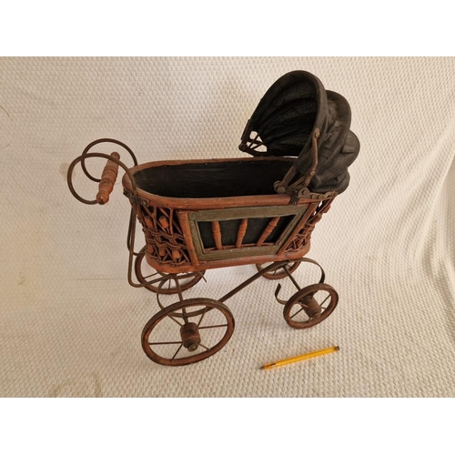 29 - Ornamental Vintage Style Pram, Wood & Metal, (Approx. H: 42 x 37cm Overall)