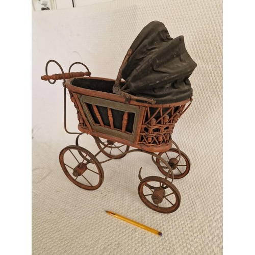 29 - Ornamental Vintage Style Pram, Wood & Metal, (Approx. H: 42 x 37cm Overall)