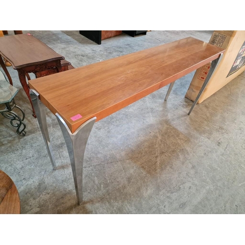 118 - Modern Cherry Wood Effect Console / Hallway Table with Think / Heavy Silver Colour Legs, (Approx. 15... 