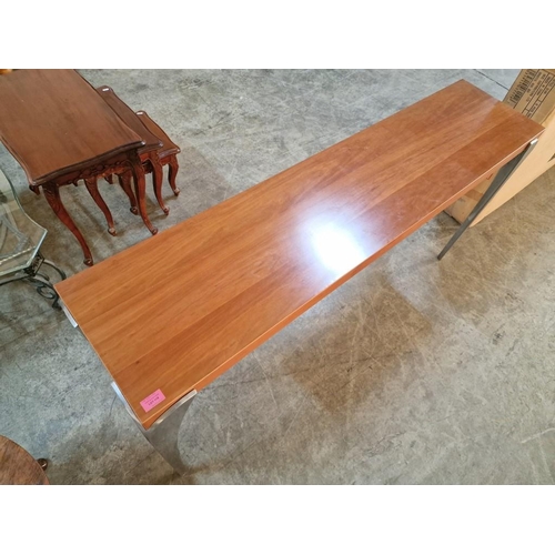 118 - Modern Cherry Wood Effect Console / Hallway Table with Think / Heavy Silver Colour Legs, (Approx. 15... 