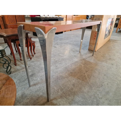 118 - Modern Cherry Wood Effect Console / Hallway Table with Think / Heavy Silver Colour Legs, (Approx. 15... 