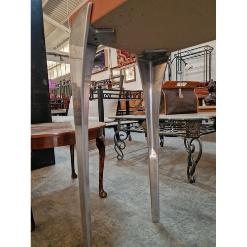 118 - Modern Cherry Wood Effect Console / Hallway Table with Think / Heavy Silver Colour Legs, (Approx. 15... 