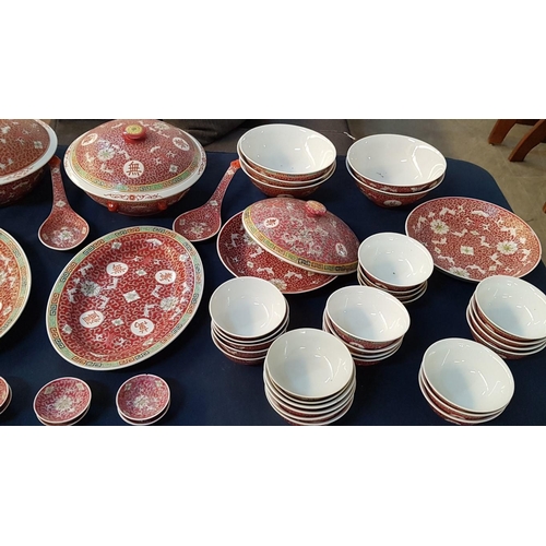 140 - Large Quantity of 'Famille Rose, Mun Shou Jigdezhen' Tableware / China Dinner Service, Approx. 130 P... 