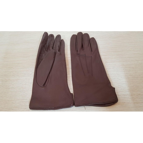 155 - 2 x Pairs of Retro Ladies Gloves; Ivory Summer Fabric and Brown Autumn / Winter Leather, (2)