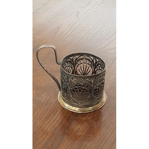 174 - 'Podstakannik', Traditional Vintage Soviet Russian (USSR) Filigree Glass Tea / Coffee Cup Holder, (a... 