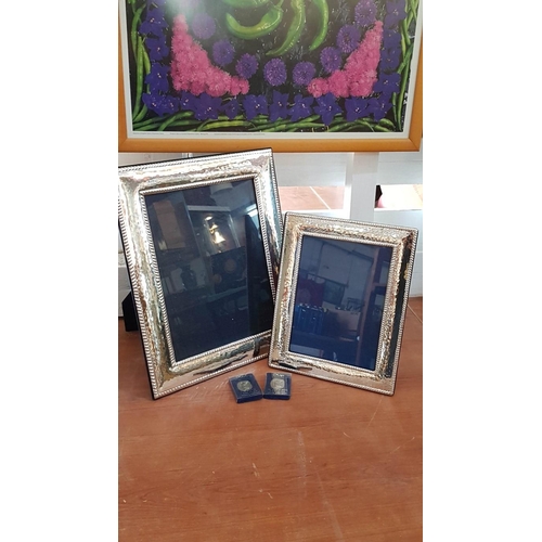 182 - Set of 2 x Silver (.925) Decorative Photo Frames (Approx. 24 x 19cm and 26 x 32cm), Together with Mi... 