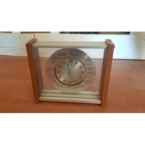 187 - 'Lord King' World Time Desk Clock (Quartz), Mid Century, Made in Japan, Working When Lotted, Wood / ... 