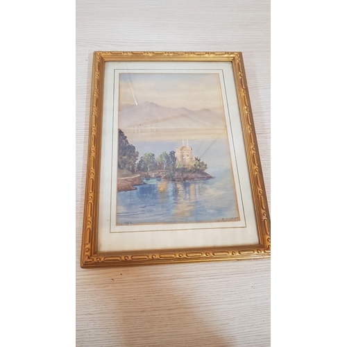 193 - Antique Watercolour Painting Titled 'Prison Tower' by 'E. Somer, 1925' in Gilded Frame, (Approx. 28 ... 