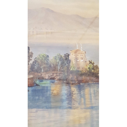 193 - Antique Watercolour Painting Titled 'Prison Tower' by 'E. Somer, 1925' in Gilded Frame, (Approx. 28 ... 