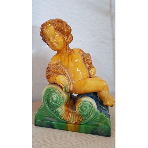 195 - Large Retro Ceramic Figurine of Boy in Ancient Style, (Approx. 26 x 35cm)