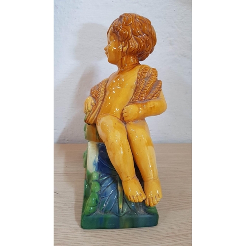 195 - Large Retro Ceramic Figurine of Boy in Ancient Style, (Approx. 26 x 35cm)