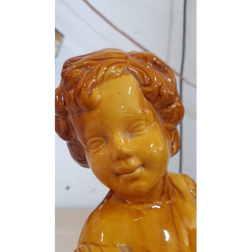 195 - Large Retro Ceramic Figurine of Boy in Ancient Style, (Approx. 26 x 35cm)