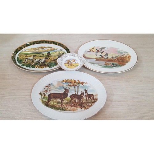 204 - Collection of 4 x Porcelain Plates with Hunting Theme; 3 x Oval (Approx. 31 x 25cm) and 1 x Round (A... 