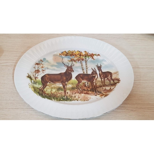 204 - Collection of 4 x Porcelain Plates with Hunting Theme; 3 x Oval (Approx. 31 x 25cm) and 1 x Round (A... 