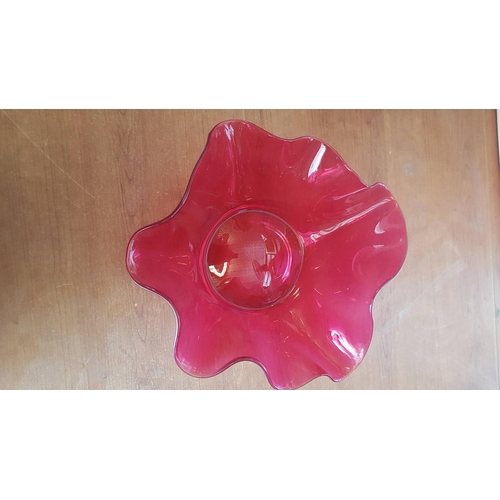 213 - Ruby Red Colour Modern Irregular Shape Glass Bowl, (Approx. Ø: 30cm, H: 15cm Overall)