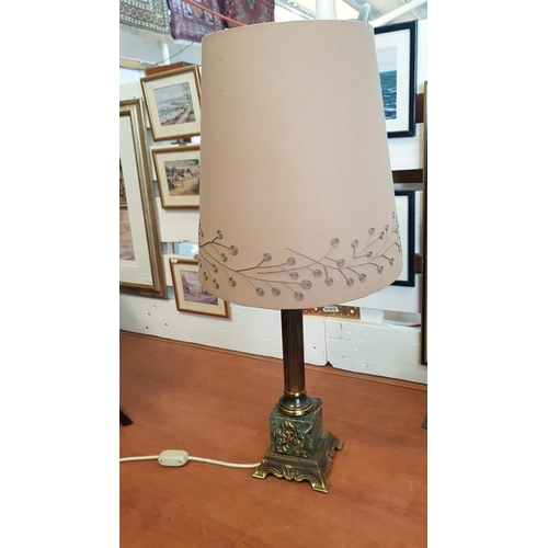 216 - Classic Table Lamp; Brass / Natural Stone Base and Classic Lamp Shade, (Approx. H: 72cm)