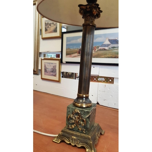 216 - Classic Table Lamp; Brass / Natural Stone Base and Classic Lamp Shade, (Approx. H: 72cm)