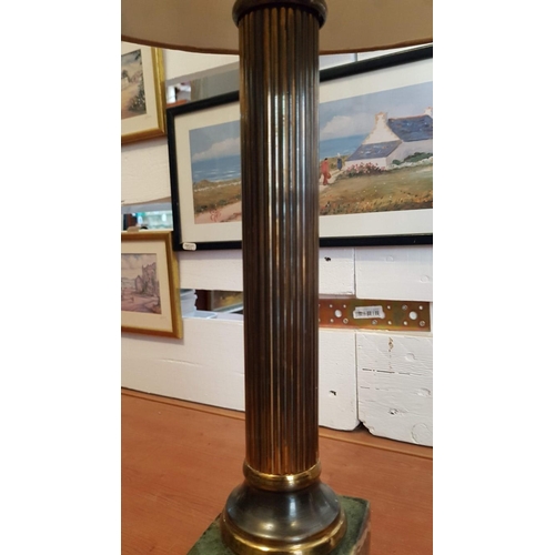 216 - Classic Table Lamp; Brass / Natural Stone Base and Classic Lamp Shade, (Approx. H: 72cm)