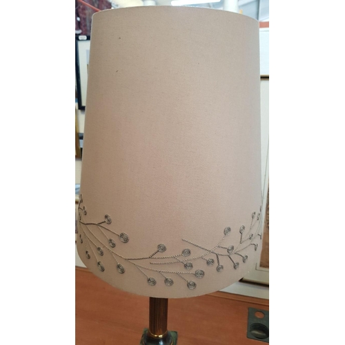 216 - Classic Table Lamp; Brass / Natural Stone Base and Classic Lamp Shade, (Approx. H: 72cm)