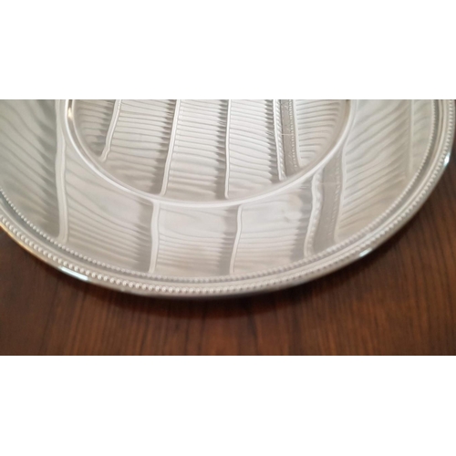 218 - White Metal Round Tray with Decorative Rim, (Approx. Ø: 33cm)