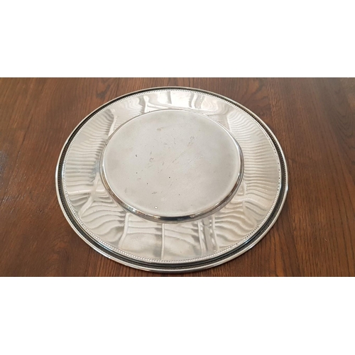 218 - White Metal Round Tray with Decorative Rim, (Approx. Ø: 33cm)