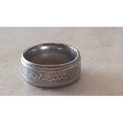 225 - Decorative White Metal Ring with Heart Beat Pattern, (Approx. Size L)