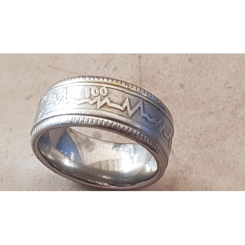 225 - Decorative White Metal Ring with Heart Beat Pattern, (Approx. Size L)