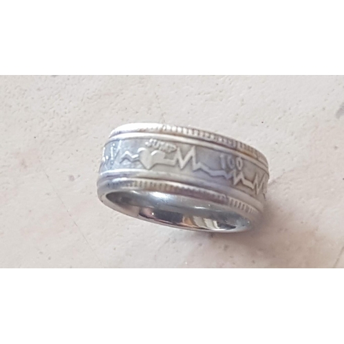 225 - Decorative White Metal Ring with Heart Beat Pattern, (Approx. Size L)